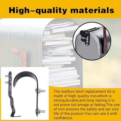 Mailbox Handle Replacement, Thickened Metal Mailbox Door Replacement Parts with Anti-Loosening Nuts & Washers for Secure Repair, Easy Installation, Black