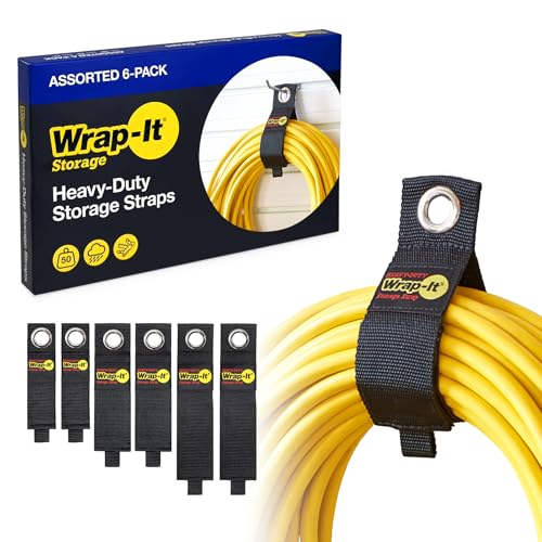Heavy-Duty Wrap-It Storage Straps (Assorted 6 Pack) - Garage Storage Extension Cord Management Cable Straps for RV Accessories and Shed Organizer - size: Assorted 6-Pack
