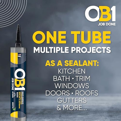 OB1 Universal Caulk Sealant & Adhesive Black 10.1oz | Professional Grade Premium All-in-One Advanced Hybrid 3-in1 | Water Resistant Internal & External | Shrink Crack UV & Fade Resistant | 1 Cartridge - color: Black, size: 10.1oz
