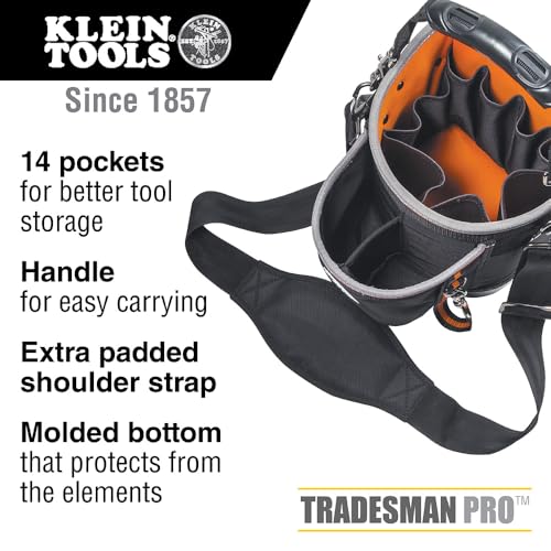 Klein Tools 55419SP-14 Tool Bag with Shoulder Strap Has 14 Pockets for Tool Storage, Can Fit Long Screwdrivers - size: Shoulder Pouch