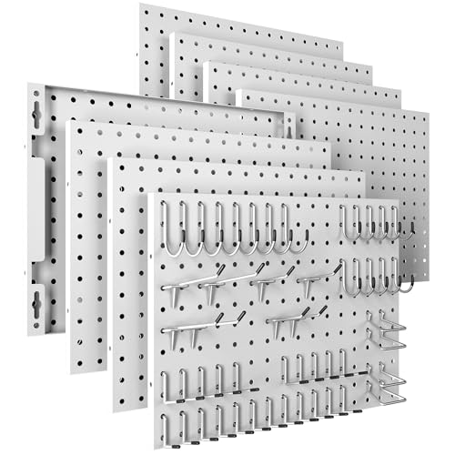 Spampur Peg Board, 8 Pack Metal Pegboard Panels with 50 Hooks, White Pegboards Wall Organizer, Peg Board for Walls Home, Garage Tool Storage, Office Organization, Craft Room - color: White, size: 16x12"- 8 Pcs