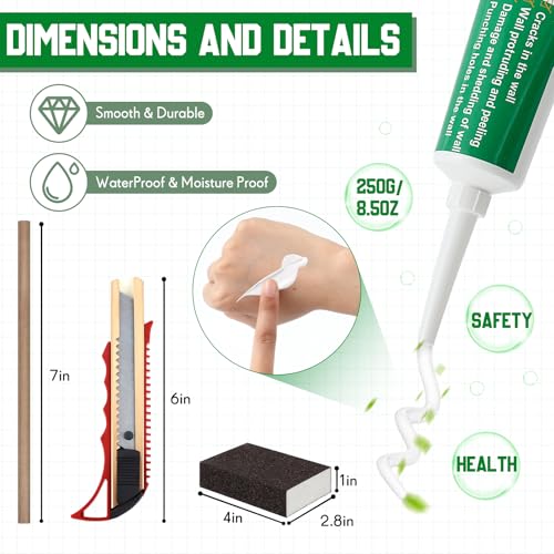 22 Pcs Drywall Repair Kit with 12x12x1/2 Drywall Repair Panel, Sheetrock Hole Patch Kit with Wall Patching Paste, Sanding Block, Putty Knives, to Fill Large Holes for Home Wall Surface Ceiling - size: 12 x12 x1/2 Inch