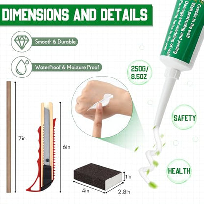 22 Pcs Drywall Repair Kit with 12x12x1/2 Drywall Repair Panel, Sheetrock Hole Patch Kit with Wall Patching Paste, Sanding Block, Putty Knives, to Fill Large Holes for Home Wall Surface Ceiling - size: 12 x12 x1/2 Inch