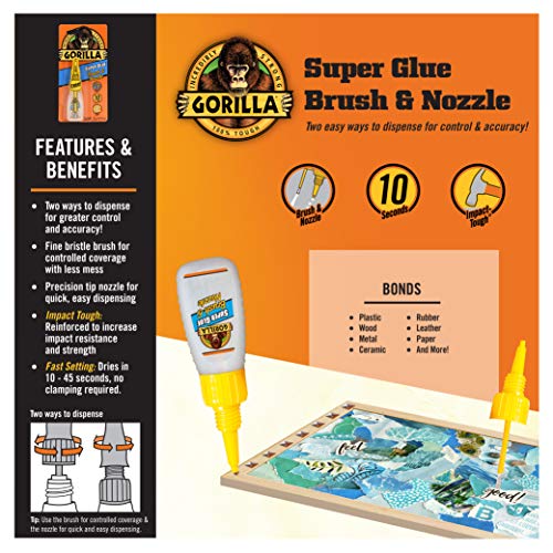 Gorilla Super Glue with Brush & Nozzle Applicator, 10 Gram, Clear, (Pack of 7) - size: 24 - Pack