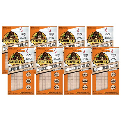Gorilla Mounting Putty, Natural Tan Color, 84 Pre-Cut Squares (Pack of 8) - Non-Toxic Removable & Repositionable Wall Putty - size: 8 - Pack, style: 2 Ounce