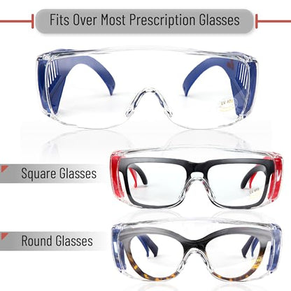 UNCO- Safety Goggles Over Glasses, Protective Goggles, Anti Fog, Work, Safety Glasses Over - color: Red and Navy Blue Handle, size: 2 Pack