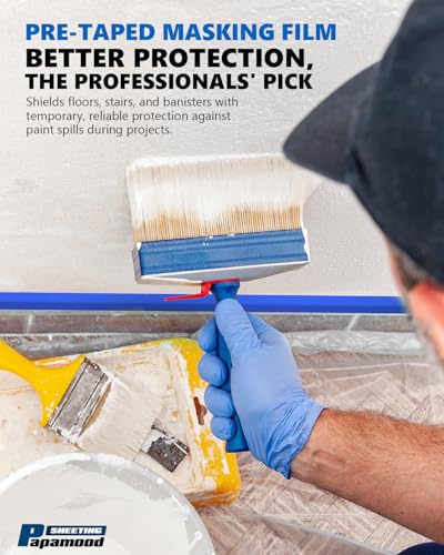 Pre-Taped Masking Film for Painting(1 Roll) - 44" x 66'Painters Plastic Sheeting with Tape and Drape, Painters Drop Cloth for Automotive & Home, Cover for Walls/Floors/Windows/Cars Protection - size: 1 Roll of 44" x 66'