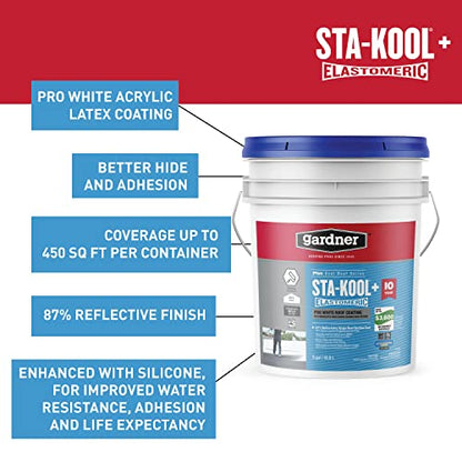 Gardner Sta-kool Elastomeric Roof Coating, White, RV Roof Coating 5 Gallon