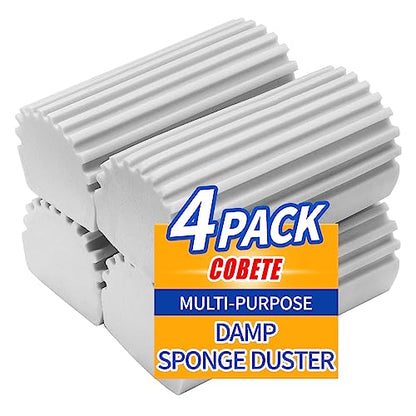 COBETE Damp Clean Duster Sponge,4pack Magic Sponge Eraser,Reusable Damp Dusting Sponge Household Cleaning for Blinds, Glass, Baseboards,Radiators,Window Track Grooves(Grey) - color: Gray