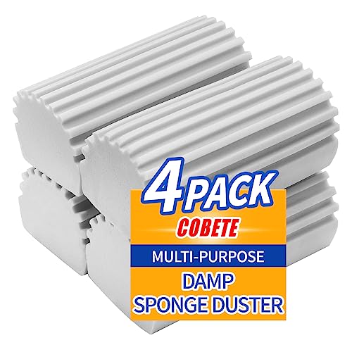 COBETE Damp Clean Duster Sponge,4pack Magic Sponge Eraser,Reusable Damp Dusting Sponge Household Cleaning for Blinds, Glass, Baseboards,Radiators,Window Track Grooves(Grey) - color: Gray
