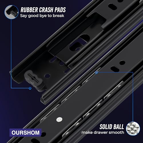 16 Inch Drawer Slides 1 Pairs (2pcs) Side Mount Rails - Heavy Duty Full Extension Ball Bearing – Drawer Slide Glides for Cabinet Kitchen, Dresser Runners - Draw Slides Sliders 100Lb Capacity - color: Black, size: 16 Inch