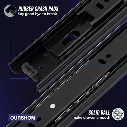 16 Inch Drawer Slides 1 Pairs (2pcs) Side Mount Rails - Heavy Duty Full Extension Ball Bearing – Drawer Slide Glides for Cabinet Kitchen, Dresser Runners - Draw Slides Sliders 100Lb Capacity - color: Black, size: 16 Inch