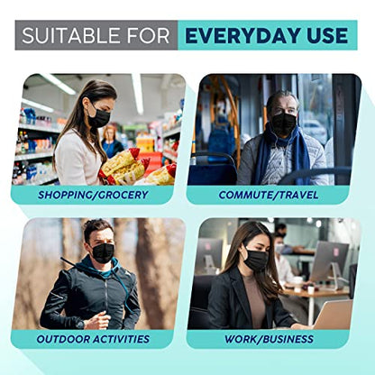 Hannah Linen Black Face Masks Disposable [50 PCS Value Pack] - 3 Ply Protection Safety Masks with Comfortable Nose Clip and Ear Loops