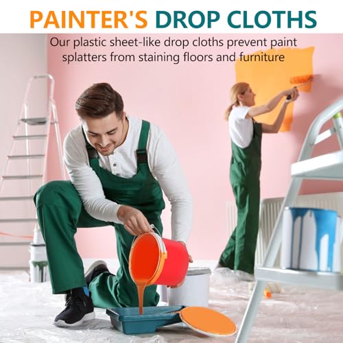 12x9ft Plastic Drop Cloths - Disposable Painter's Sheeting for Floor/Furniture/Car Protection,Paint Drop Cloth (6-Pack) - color: 6-Pack