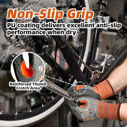 Schwer 12 Pairs Cut Resistant Work Gloves, CR3066 ANSI A4 Cut Proof Gloves with PU Coating, Touch-Screen, Non Slip, Reinforced Thumb, Wire & Fiberglass Free, Durable Working Gloves for Construction, L - size: Large