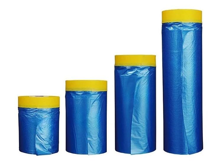 Automotive Masking Tape - Multi Size Pack - Painters Cloth & No Residue Plastic Drop Cloth - Pre-Taped Masking Film (65 Feet) (59 inch)