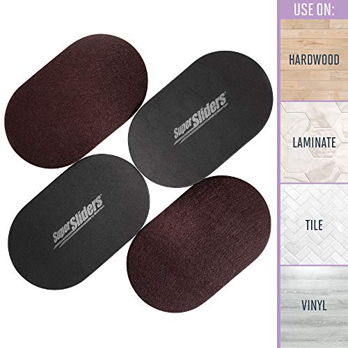 Super Sliders 9 1/2” x 5 3/4” Reusable XL Heavy Furniture Sliders, Felt Floor Protectors for Hardwood Floors, Brown (4 Pack)