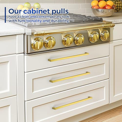 JOY DECOR 2 Pack Gold Cabinet Handles, 13-4/5 Inch Hole Center Cabinet Pulls – Square Stainless Steel Kitchen Knobs for Drawers, Dressers, Cupboards & Vanities - size: 13-4/5 Inch Hole Center