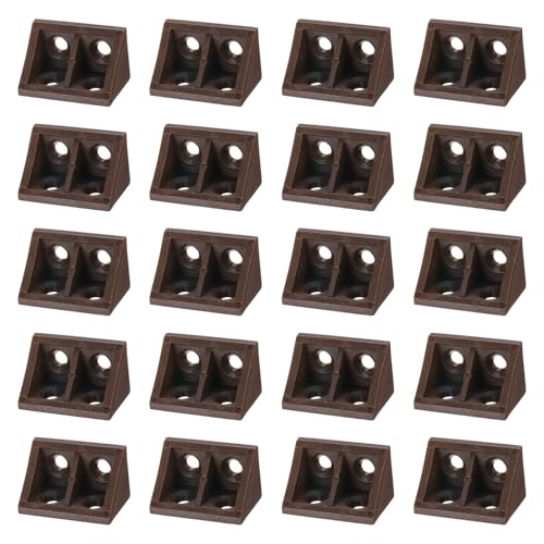 HARFINGTON 20pcs Plastic Corner Braces 34 x 20 x 20mm L-Shape 90 Degree Right Angle Brackets Corner Braces with Screws for Furniture Support Chairs Wood Shelf Cabinets Box, Dark Brown - color: Dark Brown