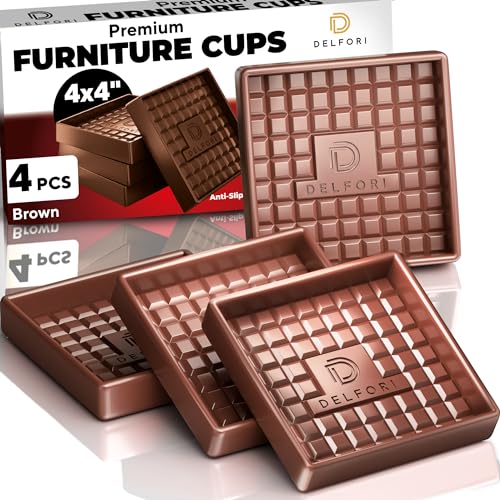 4pcs Non Slip Furniture Pads - Furniture Cups to Prevent Sliding for Couch, Bed, Chair - Premium 4x4 Anti Skid Stoppers for Hardwood, Tile Floors - Perfect Coasters That Fit Any Feet Shape (Brown) - size: Brown 4" x 4"