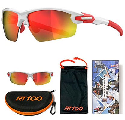 RIDE YOUR WAY Professional wrap around Frameless Cycling Sunglasses for Men and Women - color: Q5c White/Red
