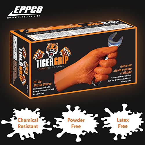 EPPCO TigerGrip 8-Mil Nitrile Glove Disposable Powder, Latex Free Textured Superior Grip Orange Gloves, XL, Box of 100 - size: 90 Count (Pack of 1)