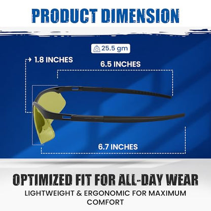 RUGGED BLUE Mojave Amber Safety Glasses for Men/Women |ANSI Certified Eye Protection Glasses and Protective Eyewear
