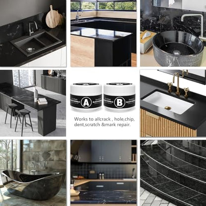 Black Quartz Countertop Repair Kit, Professional Tile, Marble and Granite Repair Kit for Edge Chips, Cracks, Scratches and Holes on Quartz, Marble, Porcelain and Other Stone Surfaces