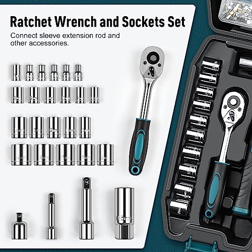 Sundpey Home Tool Kit 281-PCs - Portable Complete Basic Repair General Hand Tool Sets for Men Women - Full Tool Set with Socket Wrench Set & Screwdriver Set & Metric Hex Key & Pliers & Tool Box Case - color: Blue