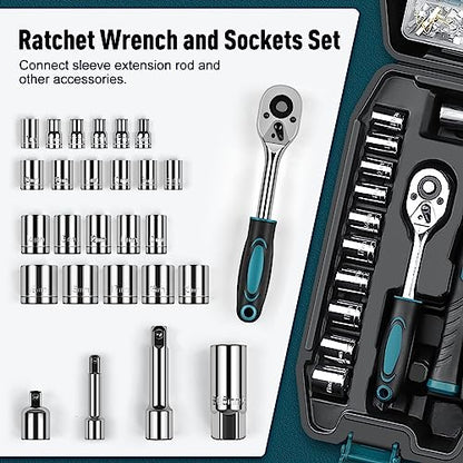 Sundpey Home Tool Kit 281-PCs - Portable Complete Basic Repair General Hand Tool Sets for Men Women - Full Tool Set with Socket Wrench Set & Screwdriver Set & Metric Hex Key & Pliers & Tool Box Case - color: Blue