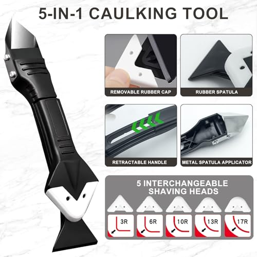 7 Piece Caulking Tool Kit, Silicone Caulking Tools Set with Caulk Finishing Tool, Caulk Smoothing Tool & Grout Tool, All - in - One for Bathroom, Kitchen, Window Sealant & Grout Projects
