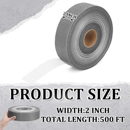 500 ft x 2 Inch Cement Board Joint Tape Self Adhesive Durable Gray Fiberglass Mesh Drywall Mesh Repair Tape for Cement Board Joints Repairing, Sealing and Strengthening - size: 500 ft X 2 Inch