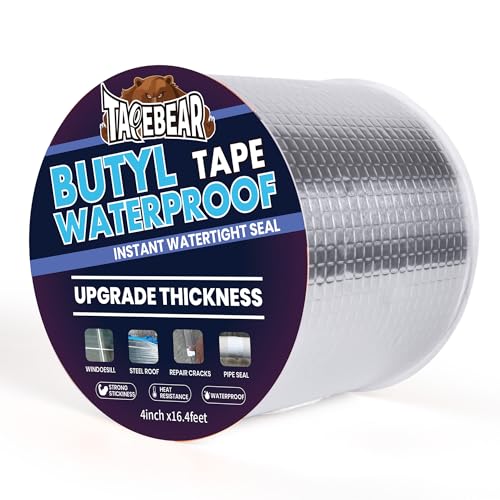 TAPEBEAR Extra Thicker Butyl Tape Waterproof 4inch x16feet, 51mil Aluminum Butyl Sealant Tape, Duct Sealing Adhesive for RV Roof Repair, Boat and Pipe Sealing, Metal, Glass & EDPM Roof Leak Patching - size: 4inch x 16feet