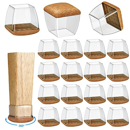 16 Pack Chair Leg Floor Protectors for Hardwood Floors, Round Rubber Furniture Sliders, 360°Felt Pad Bottom Wrapped Thickening Silicone Furniture Legs Caps Covers(Square,Clear-Brown-L) - size: Transparent-L