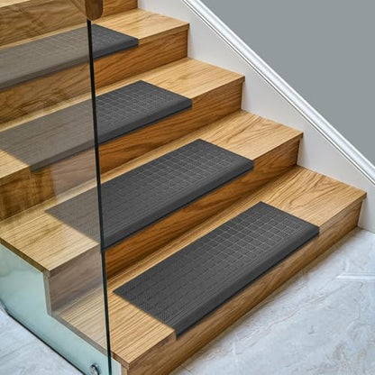 Ottomanson Bullnose Stair Treads Outdoor – Grid Heavy-Duty Non-Slip Stair Mats – Best Grip on Concrete, Brick & Textured Step – Fastening Required for Wooden & RV Steps, Pack of 5 - color: Black Square Grid - Bullnose