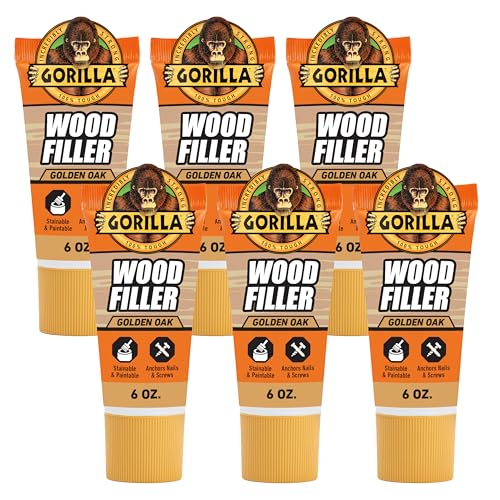 Gorilla All Purpose Wood Filler, Golden Oak Color, 6 Ounce Tube (Pack of 6) - Water Resistant for Indoor or Outdoor Projects and Repairs - color: Golden Oak, size: 6 - Pack
