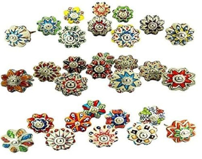 JGARTS Dotted Mix Color Multi Designed Ceramic Cupboard Cabinet Door Knobs Drawer Pulls & Chrome Hardware - Hand Painted Pulls Set of 20 - color: Multicolor 1