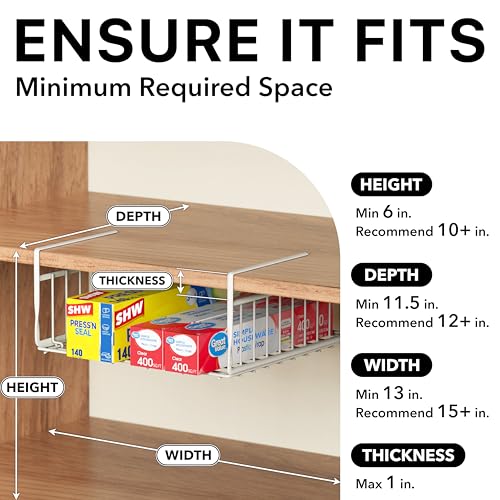 Simple Houseware Under Shelf Basket, White – 2-Pack Space-Saving Storage Organizer for Kitchen, Pantry, Closet, Office – Wire Metal Shelf Organizer, No Tools Required - size: 2 Pack