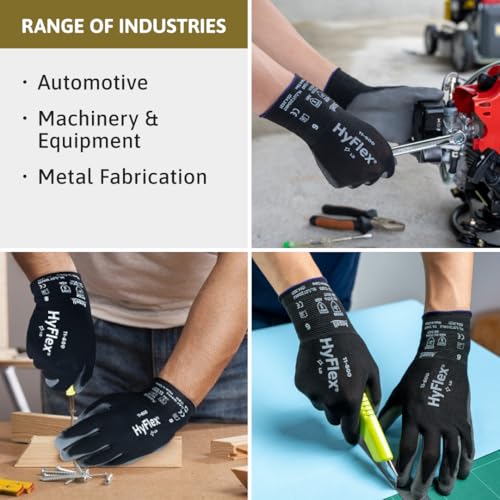 Ansell HYFLEX 11-600 Light Duty Nylon Industrial Gloves w/Palm Coating for Metal Fabrication - color: Black, size: Size 9 (Pack of 12), style: 12 Pair