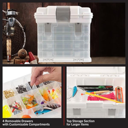 Portable Tool Box - Small Parts Organizer with Drawers and Customizable Compartments for Hardware, Fishing Tackle, Beads or Crafts by Stalwart (White)