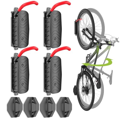Housolution Swivel Bike Wall Mount [4 Pack], 150° Swivel Holds up to 66lbs Vertical Bike Rack Wall Hanger, Bike Hangers for Garage, Mountain Bike Wall Mounts, Bicyckle Storage Rack for Garage - color: Red, size: 4pack
