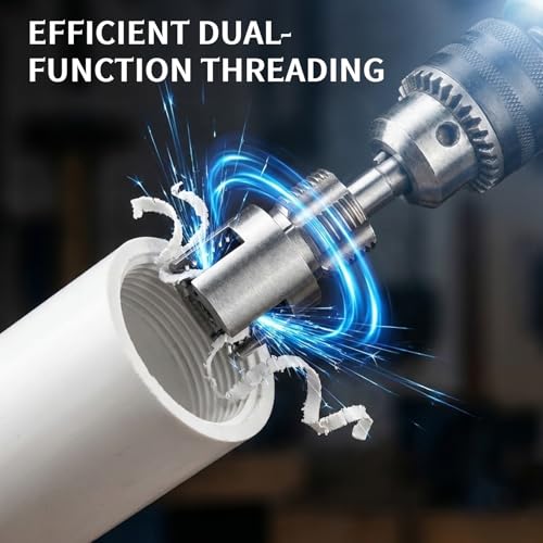 PVC Pipe Threader Set, 3Pcs Integrated Internal & External Pipe Threading Tool for 1/2", 3/4", 1" PVC Pipes, Includes 2 Rolls of 6M Tape, Ideal for Plumbing Repairs & Irrigation Systems
