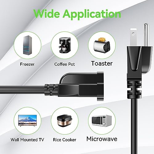 Power Extension Cord 1FT/12Inch, Short 3 Prong Electric Extension Cable Outlet Saver, Single Outlet, Outdoor and Indoor, Heavy Duty, Waterproof, Flexible, 16 AWG, SJTW, 13A 125V Extender Wire(Black) - size: 1 FT