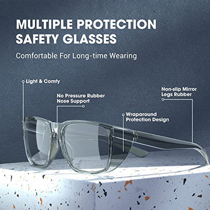 DILANCO Clear Safety Glasses Goggles With Side Shields for Women Men,Fog & Scratch-Resistant Complete UV Protection Eyewear - color: Grey