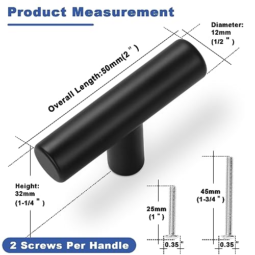 Estmoon 30 Pack Cabinet Knobs Matte Black Drawer Knobs Stainless Steel 2 Inch Overall Length Dresser Knobs for Cabinets Cupboard Bathroom Kitchen Hardware, Single Hole T Bar Knobs - color: Matte Black, size: 1 Hole Mount, style: Knob 30 Pack