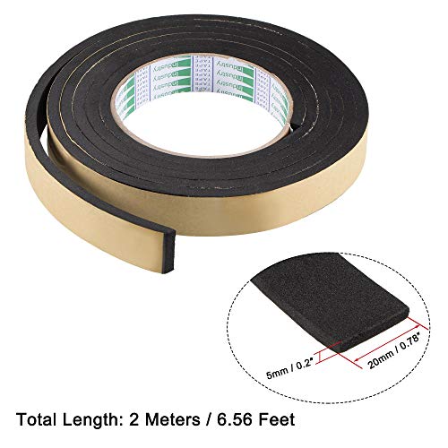 uxcell Sealing Foam Tape 20mm Wide 5mm Thick 2m/6.56ft Long, EVA Self Adhesive Weather Strip for Window Door Insulation - size: 20mmx5mmx2m