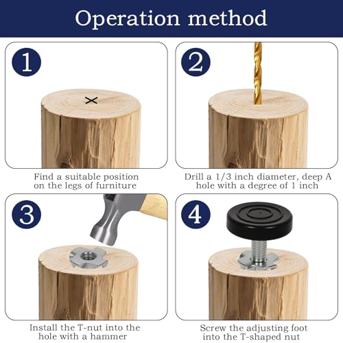 24 PCS M8 Thread Furniture Feet Levelers,Furniture Leveling Feet with T-Nuts - color: Black 24 Pack, size: M8 With T Nut