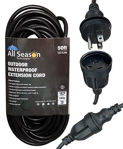 50FT All Season Outdoor Weatherproof Extension Cord for Home, Construction Sites, Industrial, Commercial, Holidays and More (AST16-50BL)