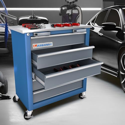 LARBANKE 5-Drawer Rolling Tool Chest,Locking Metal Tool Cabinet with Drawer Liners,Non-Slip Pearl Cotton Mat,360° Wheels for Easy Move,Can be Used in Combination with The Seven-Drawer Tool Cabinet - style: 5 Drawer Rolling Tool Chest with feet pad