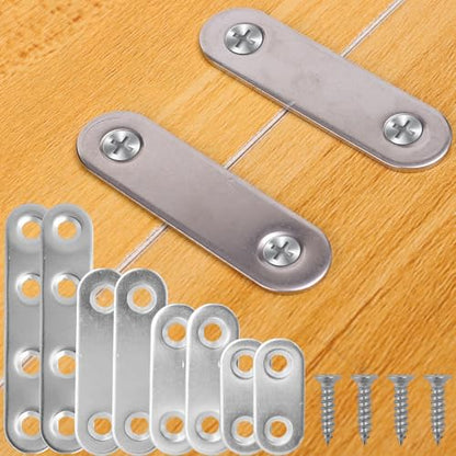 10set Stainless Steel Brace Bracket with Screws Repairing Fixing Connection Plate Flat Straight Furniture Corner Brackets (46x16mm) - color: 46x16mm